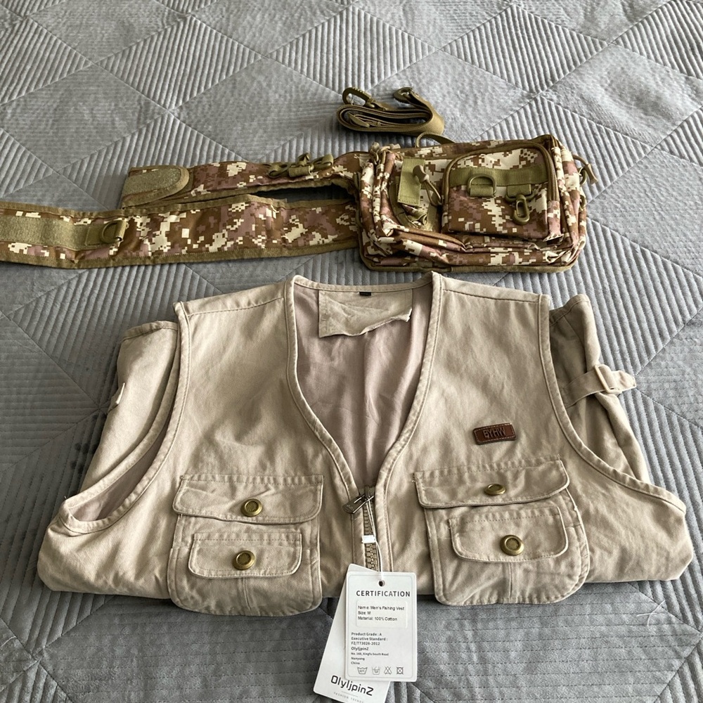 Men's Fishing Vest NWT and Fishing Rod Carrying Case NWOT